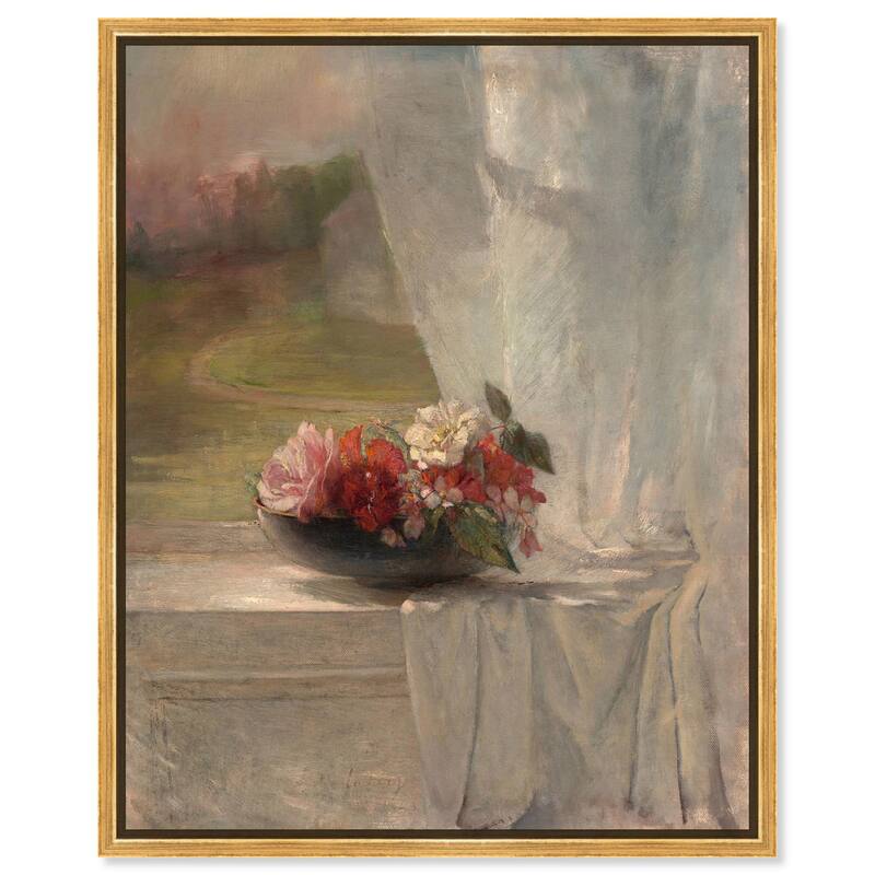 Flowers on a Window Ledge 1861 Canvas by Art Remedy - Gold - 30" x 36"