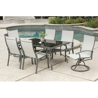 Bristol 7pc Sling Swivel Dining Set with Glass Top Table