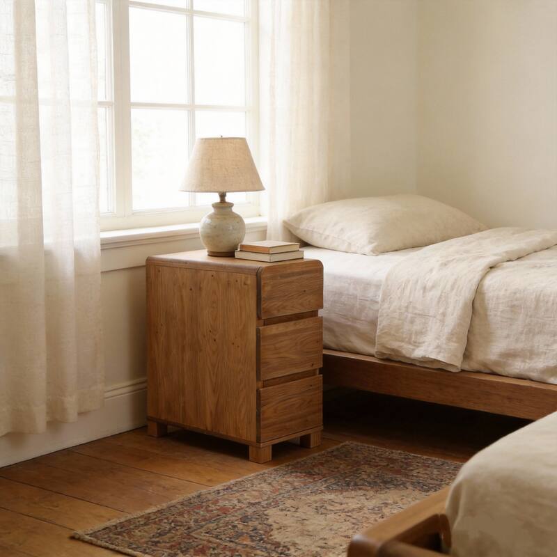 Solid Wood 3-Drawer Nightstand,Farmhouse Rectangle Bedside Table for Bedroom