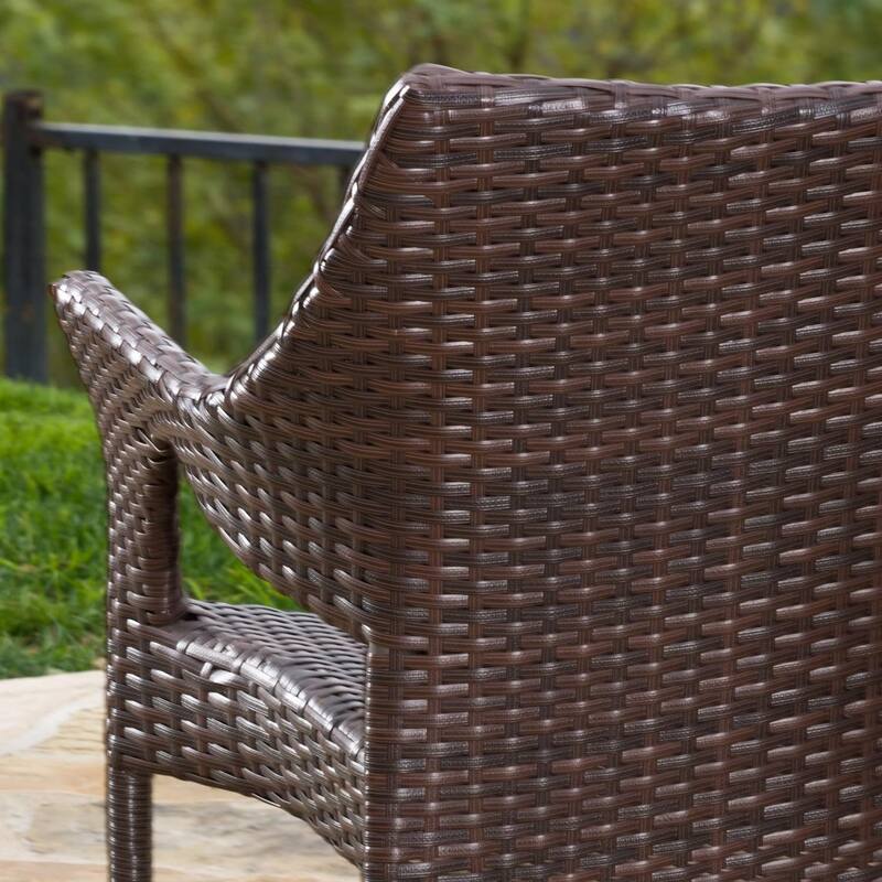 Roomfitters Outdoor Resin Wicker Stackable Chairs, Weather Resistant, Set of 4, Brown