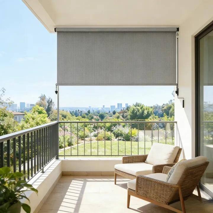 Solar Crank Outdoor Roller Shade with Teslin, No Cassette - 6x8 ft - Grey
