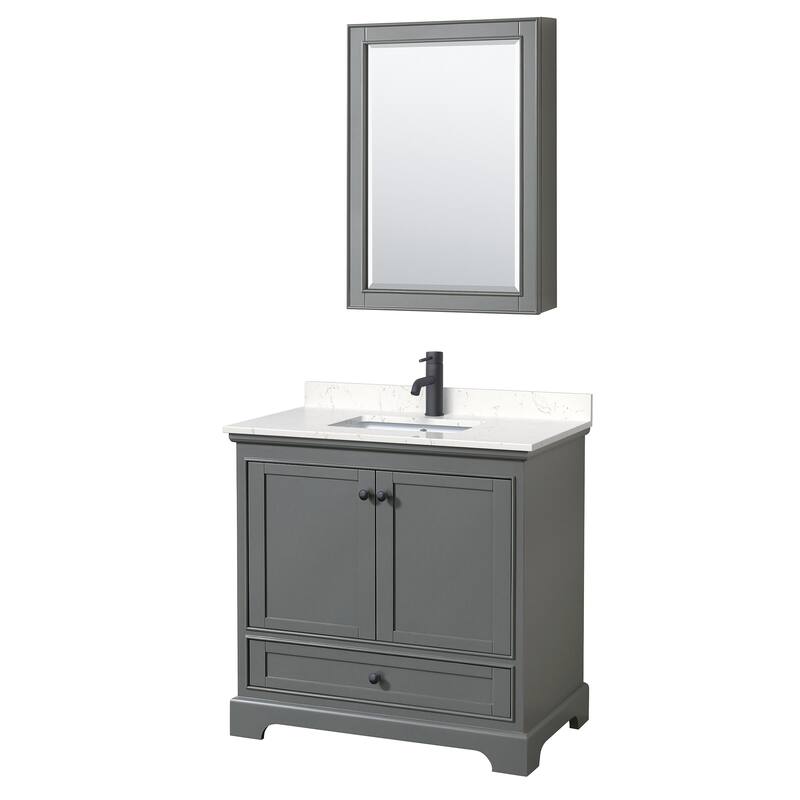 Wyndham Collection Deborah 36" Free Standing Single Basin Vanity Set - Dark Gray / Carrara Cultured Marble Top / Matte