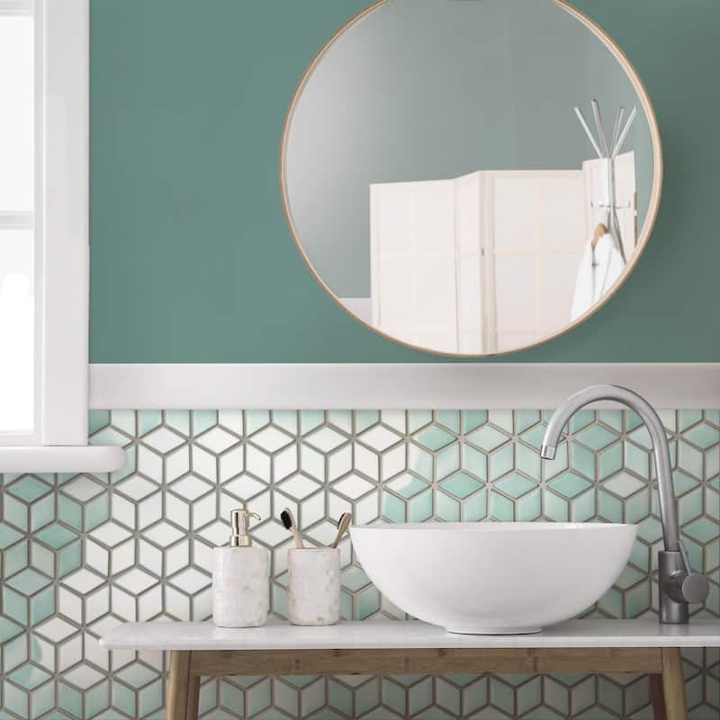 Merola Tile Hudson Rhombus Mint Green 10-1/4" x 11-3/4" Porcelain Mosaic Floor and Wall Tile - Case (10 Tiles)