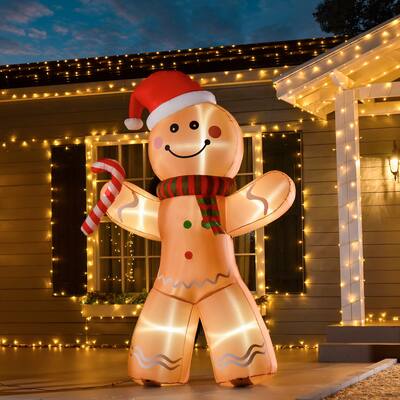 HOMCOM 8FT Christmas Gingerbread Man, Large Christmas Inflatable Holiday Decoration, Gingerbread Decorations