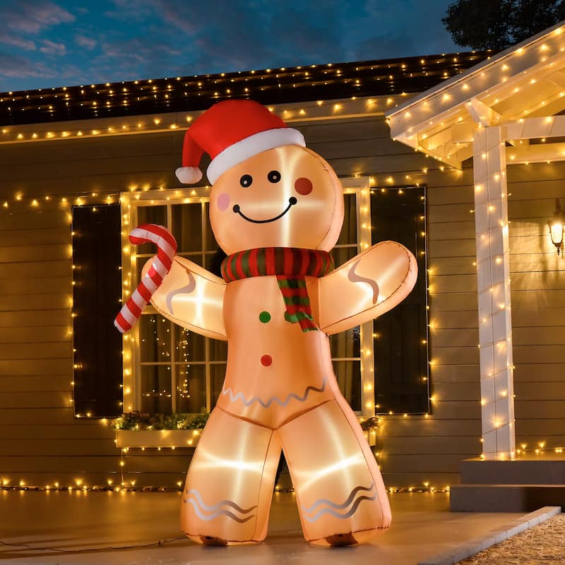 HOMCOM 8FT Christmas Gingerbread Man, Large Christmas Inflatable Holiday Decoration, Gingerbread Decorations - Yellow