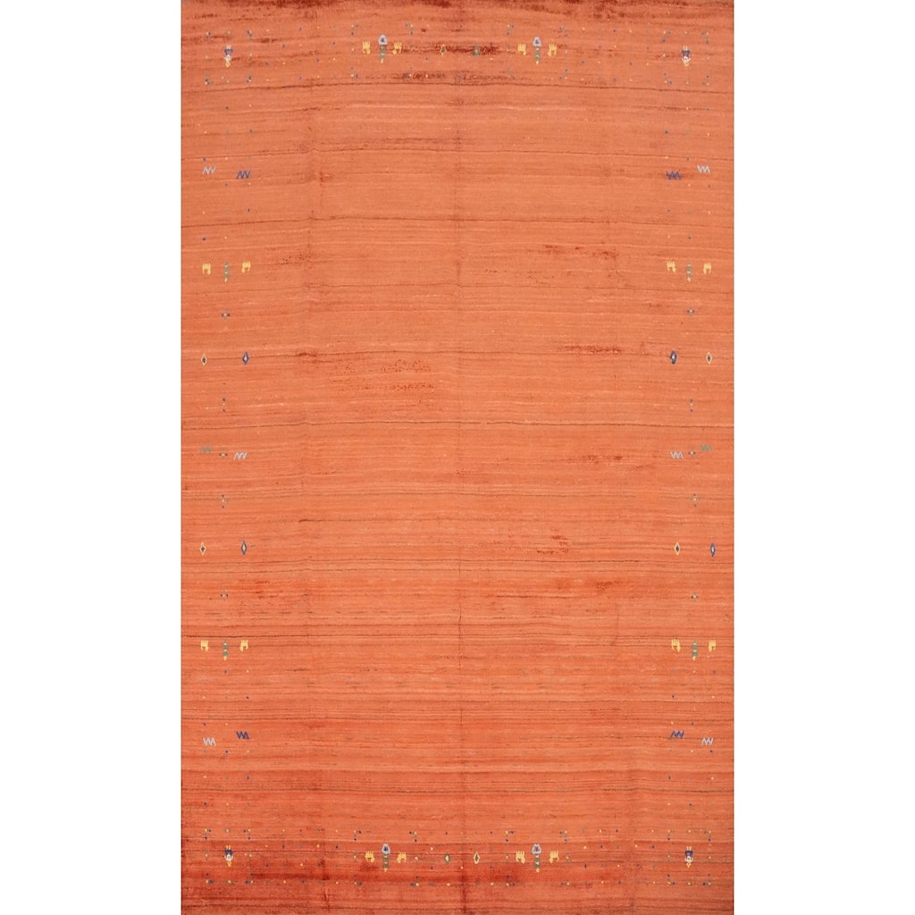 Hand Knotted Oriental Viscose Silk Carpet Tribal Animal Pictorial Oranges & Rust Gabbeh Area Rug - 11' 8'' X 8' 2''