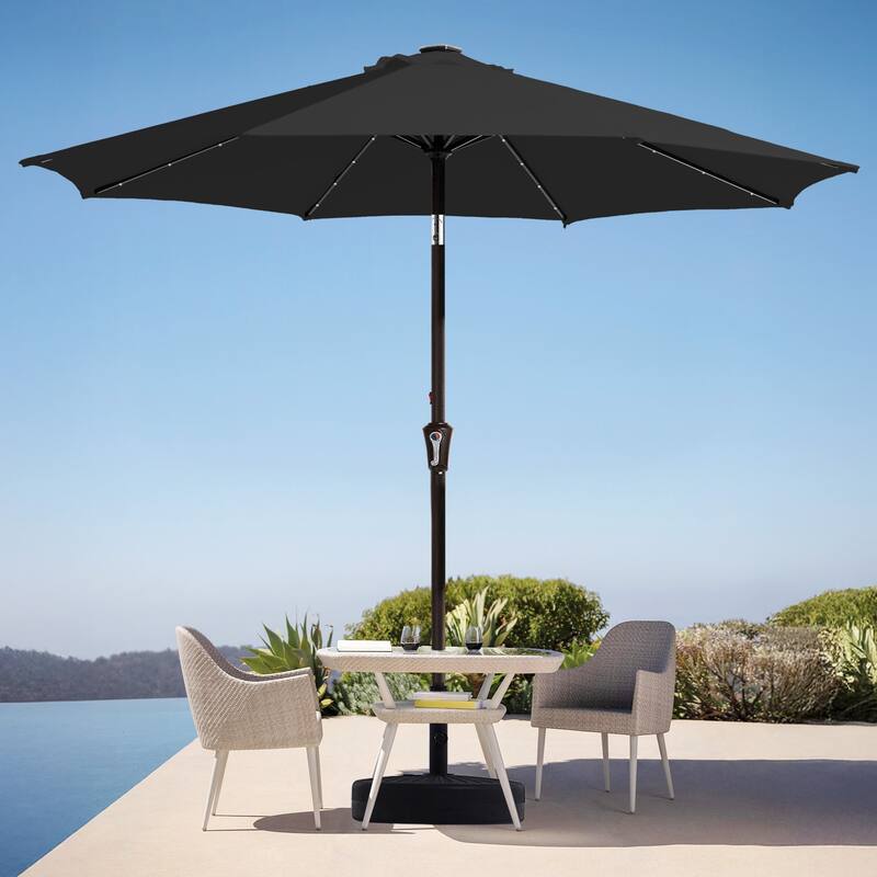 9ft Patio Market Umbrella with LED Lights,Crank & Tilt