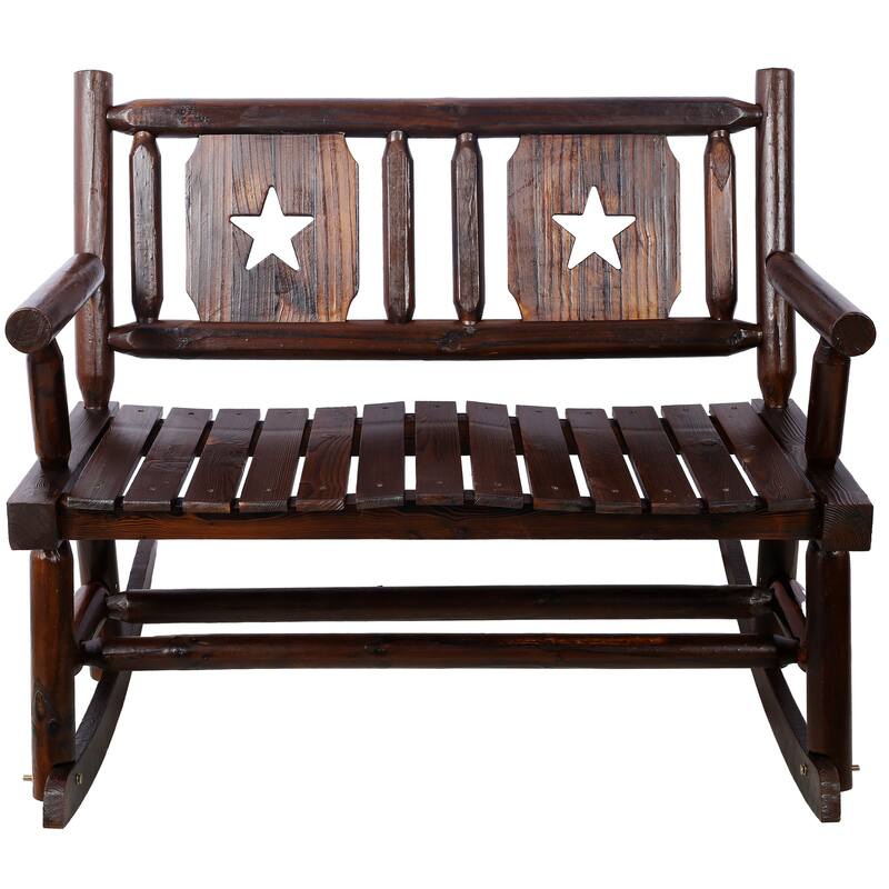 Rocking Bench Carbonized Double Rocking Chair for 2 Persons with Wide Curved Seat, Porch Rocker for Porch, Garden, Backyard