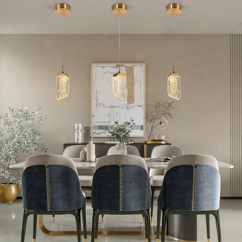 Modern 1-Light Gold Leaf Resin LED Pendant Light with Brass Canopy