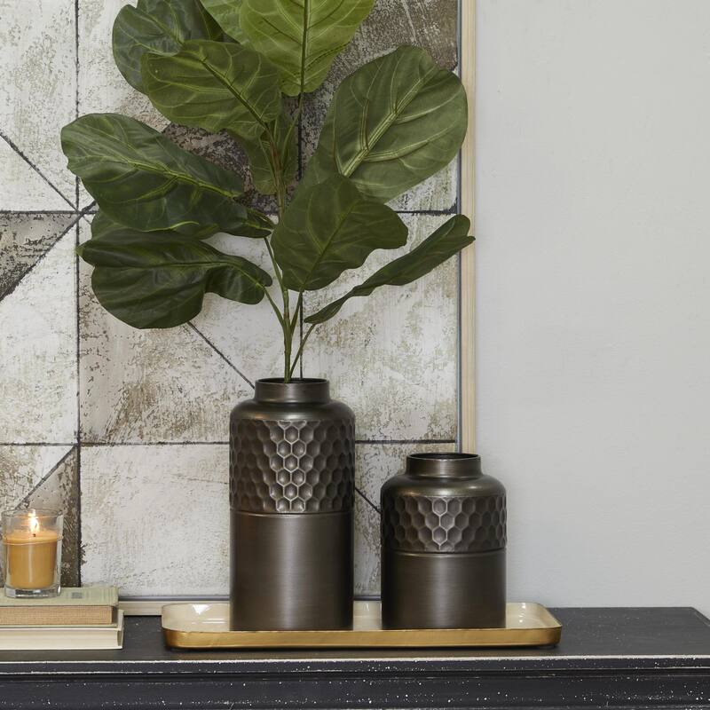 Metal Vase - Set of 2 Black - Roche River Decor - 6"W x 6"L x 12"H