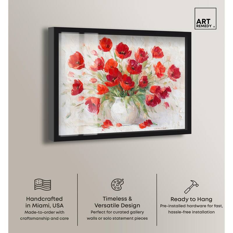 Red Blooms in a Vase Shadowbox by Art Remedy
