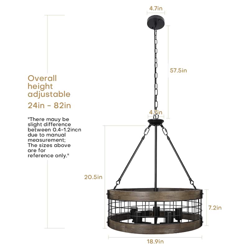 Farmhouse Rustic Chandelier 5-Light Round Hanging Pendant Light - 78"x18.9"(Hx Dia)