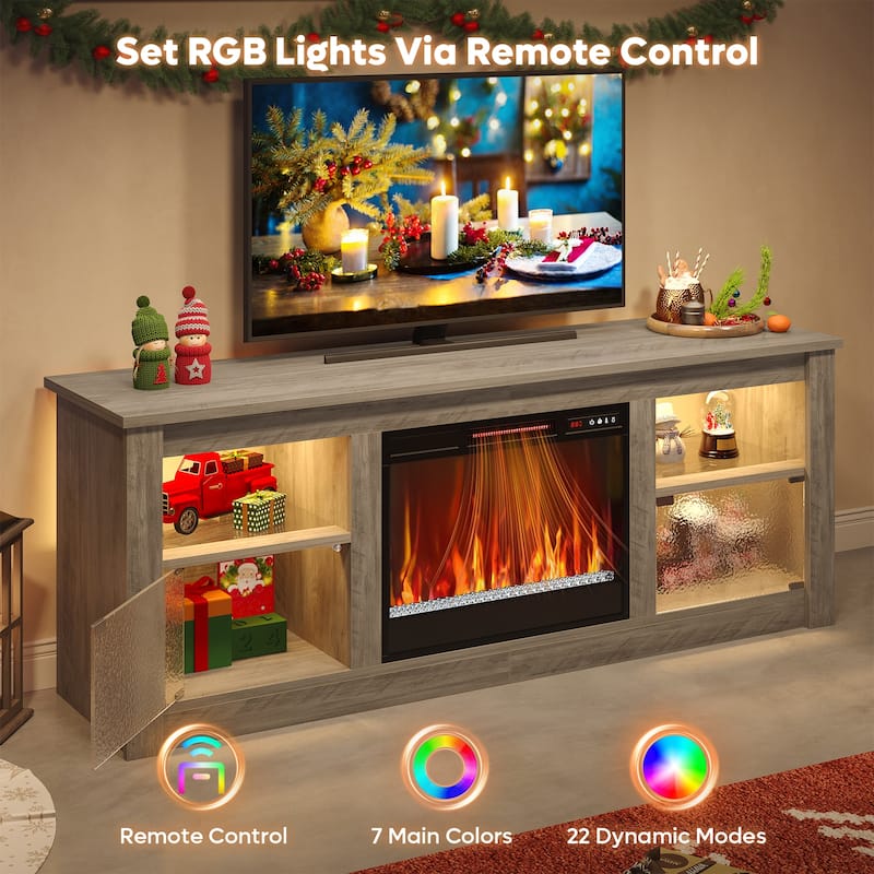 Bestier 63 in. Freestanding Media Console Electric Fireplace TV Stand Fits TV's Up to 70 in. with Cabinet - 62 inches