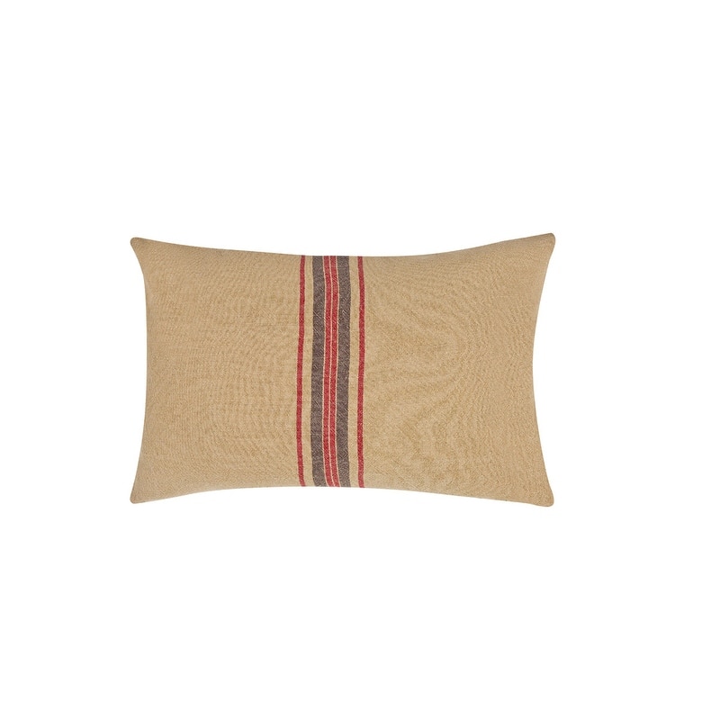 16" X 24" Brown and Red Striped Linen Blend Zippered Pillow