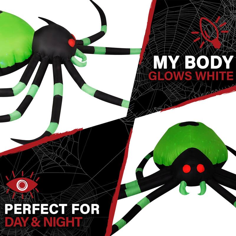 Haunted Hill Farm 6.5-Ft. Inflatable Pre-Lit Black and Green Spider