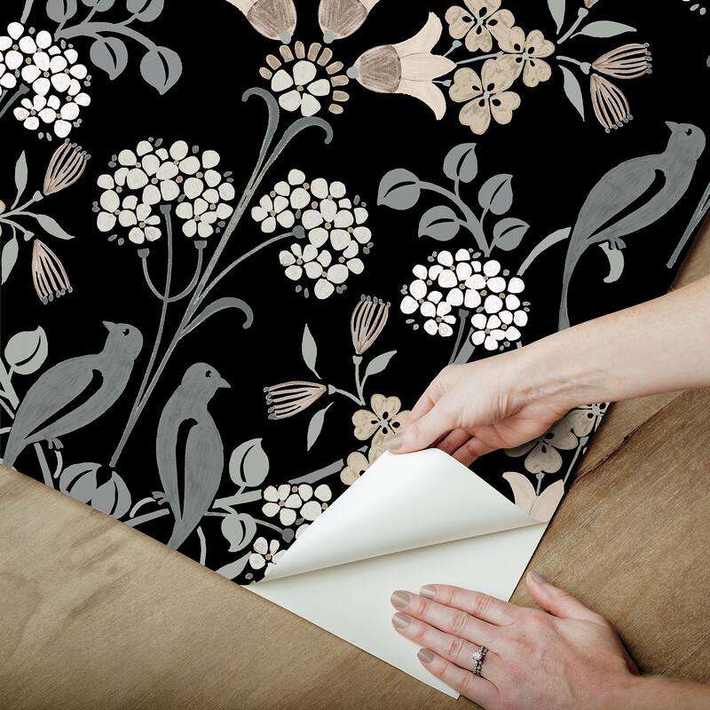 NuWallpaper Black and Neutral Meadow Song Peel and Stick Wallpaper