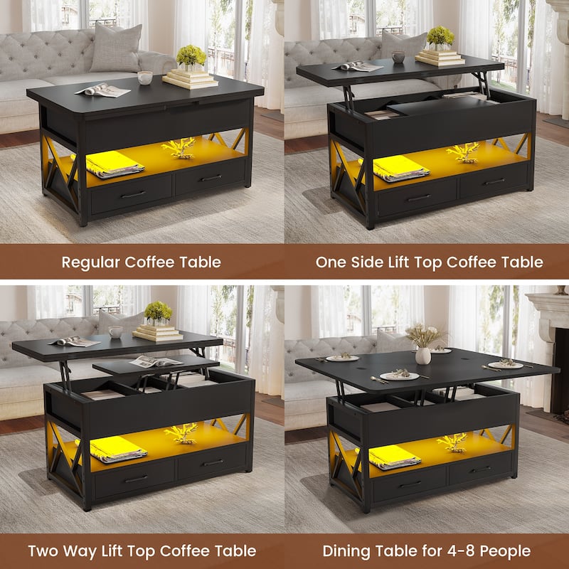 Coffee Table Lift Top 2 Drawers Hidden Compartment for Living Room