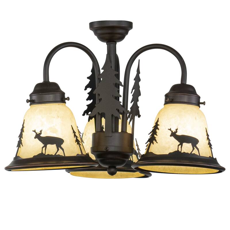 Deer Chandelier - 3 Light Mini Bronze Fan Light Kit - Antique Style Lighting - 89.5