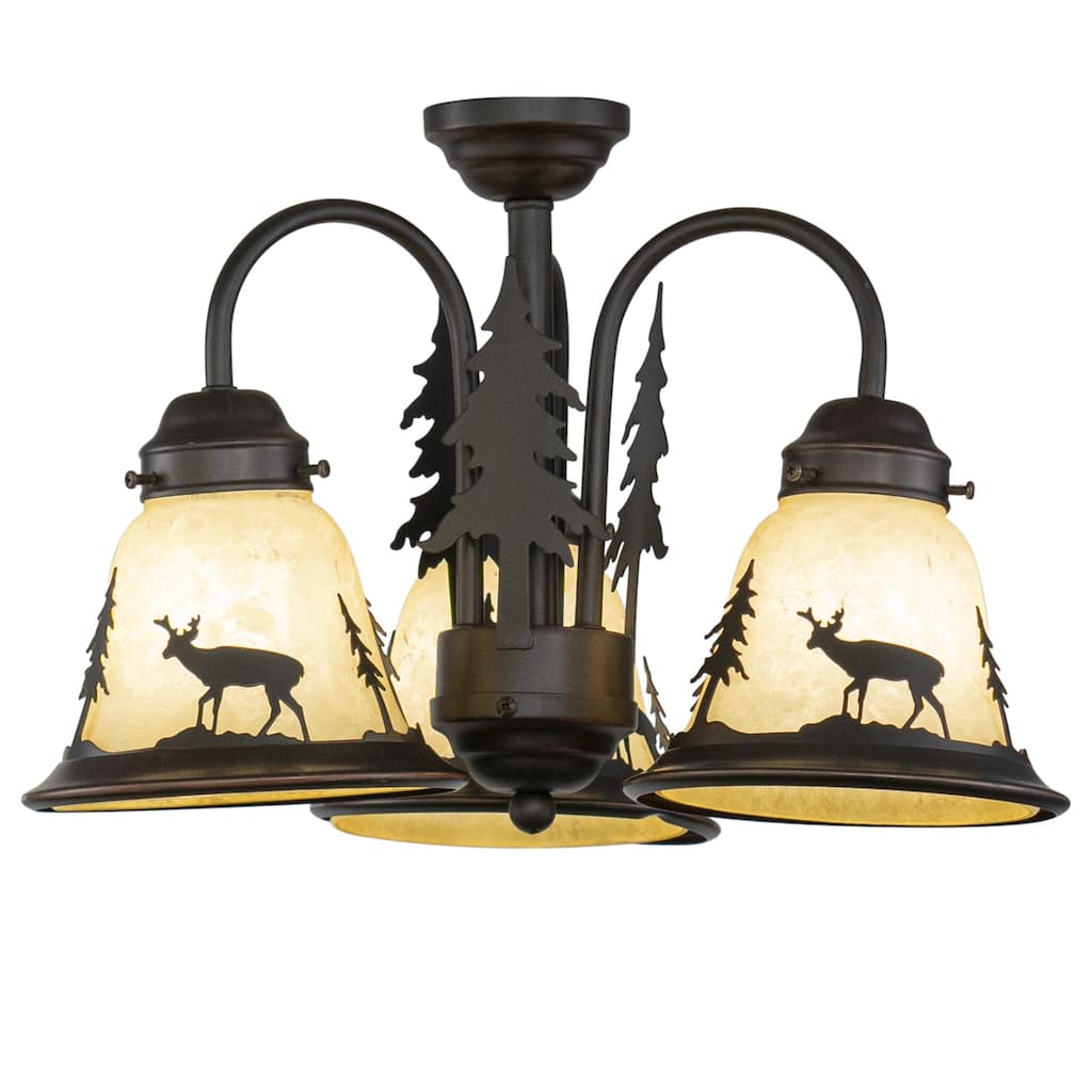 Deer Chandelier - 3 Light Mini Bronze Fan Light Kit - Antique Style Lighting - 89.5