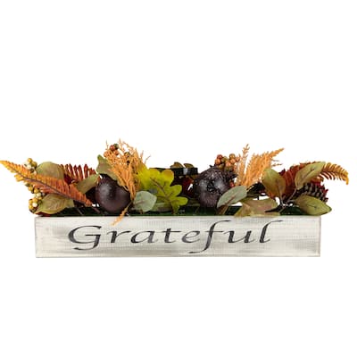 24" Harvest Pomegranate 3-Piece Candle Holder "Grateful" Wooden Box