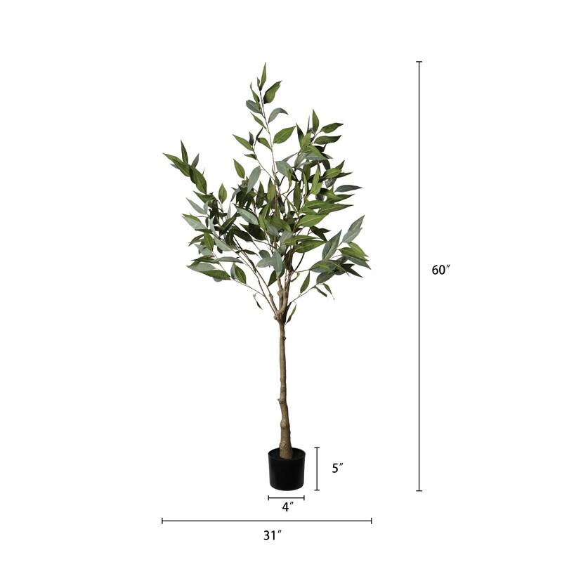 5FT Artificial Eucalyptus Tree in Black Pot - Lifelike Indoor Faux Plant for Home & Office