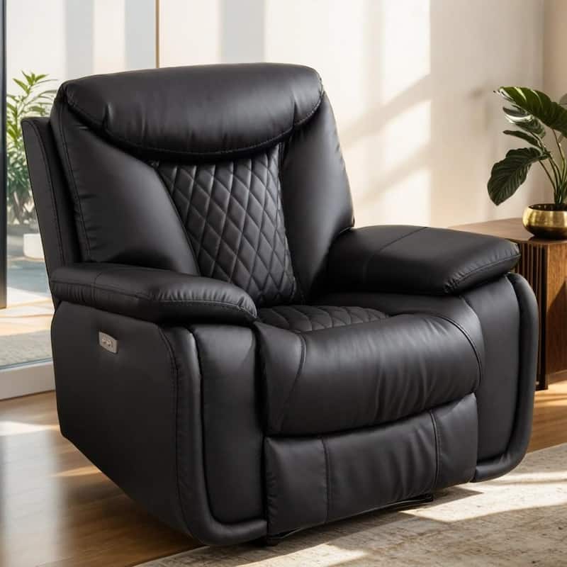 Ebello Leather Electric Power Recliner with Comfortable Footrest for Living Room - Black