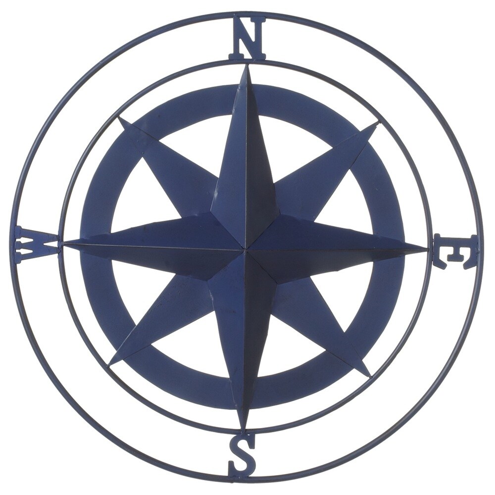 Shop Set Of 2 Blue Metal Round Shaped Compass Wall Decor With