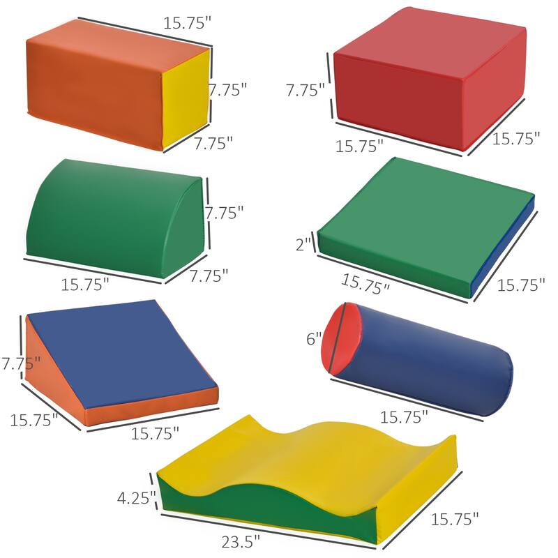 Toddler Soft Play Set with 7 Foam Blocks for Climbing Crawling Sliding Multi-Color Infant Play Gym Ages 1-3 Years