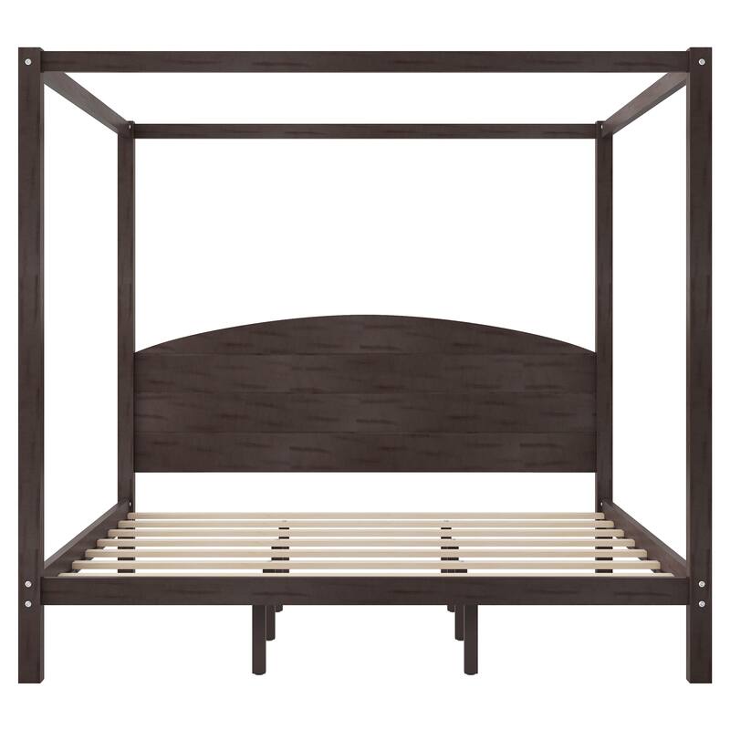 King Size Canopy Platform Bed with Headboard, Brown Wash, Sturdy Frame, Easy Assembly