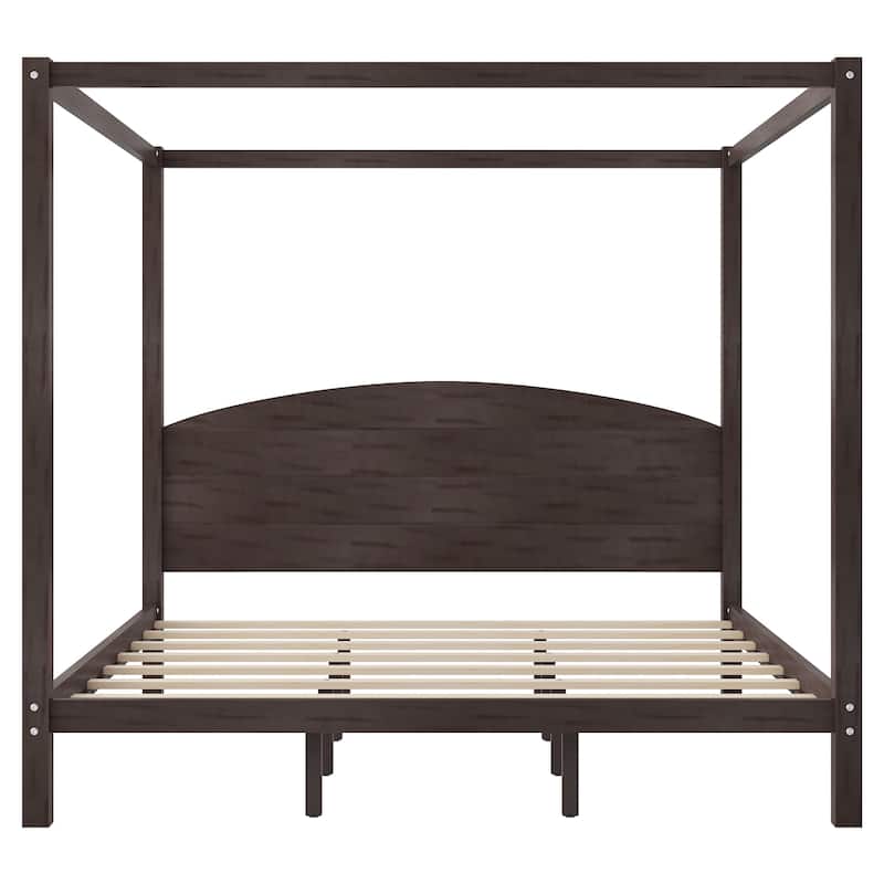 King Size Canopy Platform Bed with Headboard and Support Legs