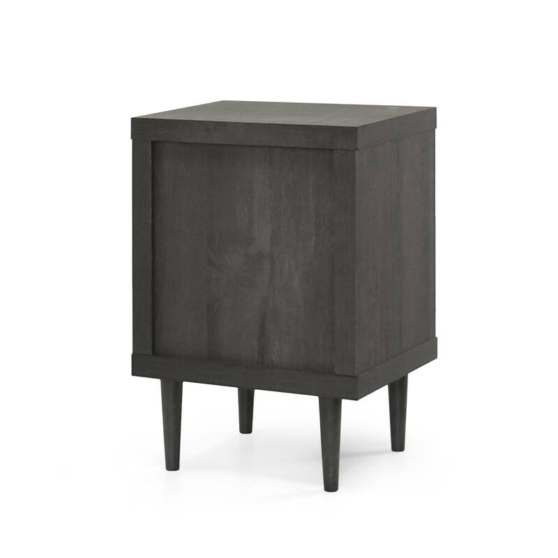 2-Drawer Nightstand with Mid-Century Design, Faux Wood Frame, and Rubberwood Legs, Storage Shelf