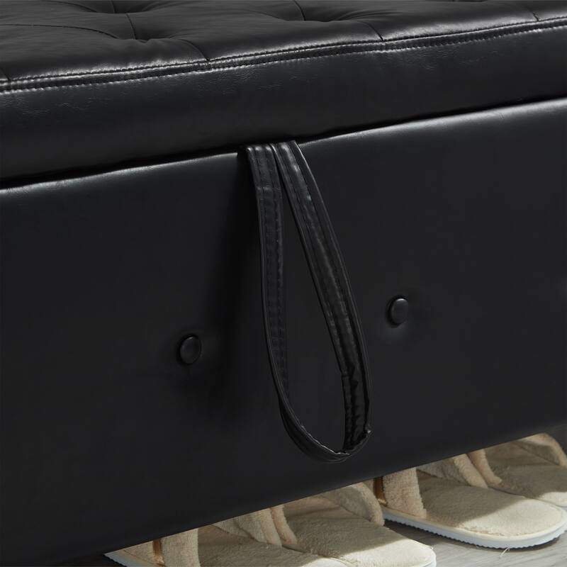 Tufted Faux Leather Storage Ottoman Bench for Bedroom, Living Room & Hallway, 48" Multifunctional Upholstered End of Bed Bench