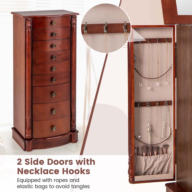 Costway Wood Jewelry Cabinet Storage Chest Stand Organizer Necklace