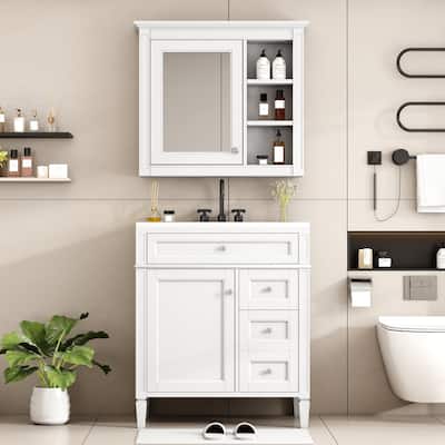 Plywood Freestanding Bathroom Vanity Set in Maple with Integrated Ceramic Sink with Mirror Cabinet - 30“ x 18"