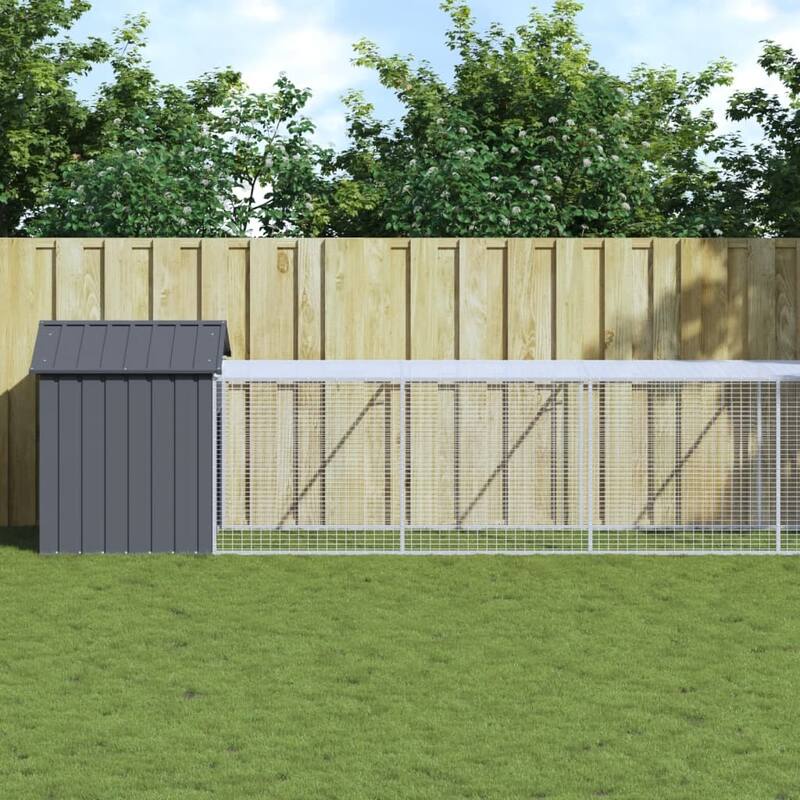 vidaXL Chicken Cage with Run Light Gray/Anthracite multisize Galvanized Steel - 46.1" x 239.8" x 48.4" - Anthracite