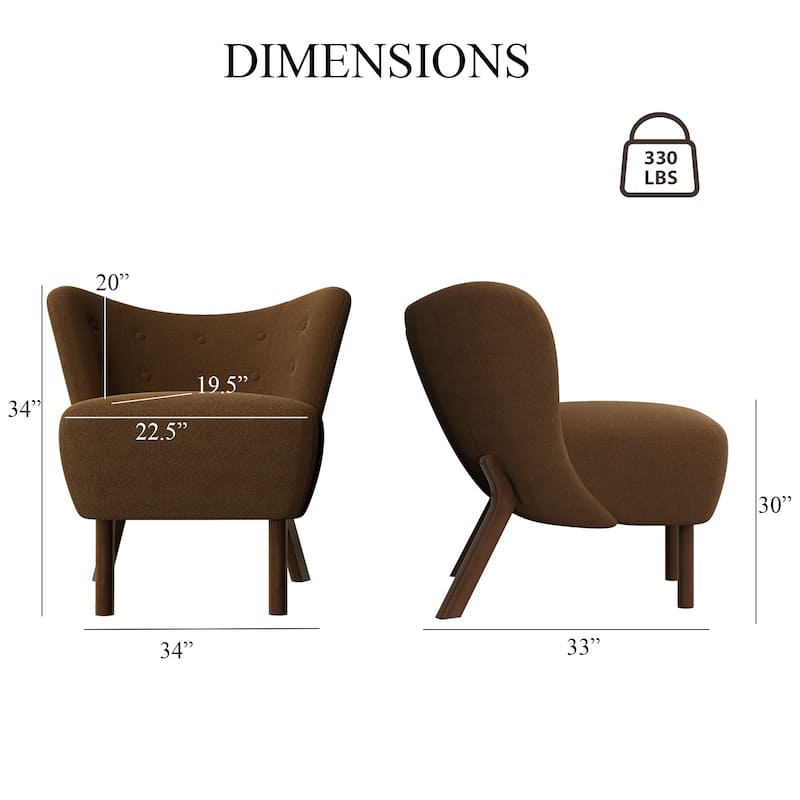 34" Wide Solid Color Tufted Wingback Chair With Solid Wood Leg