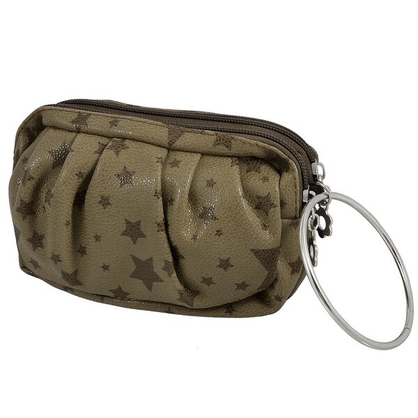 Unique Bargains Ladies Dual Layer Star Printed Khaki Faux Leather Cash Phone Carry Bag Purse
