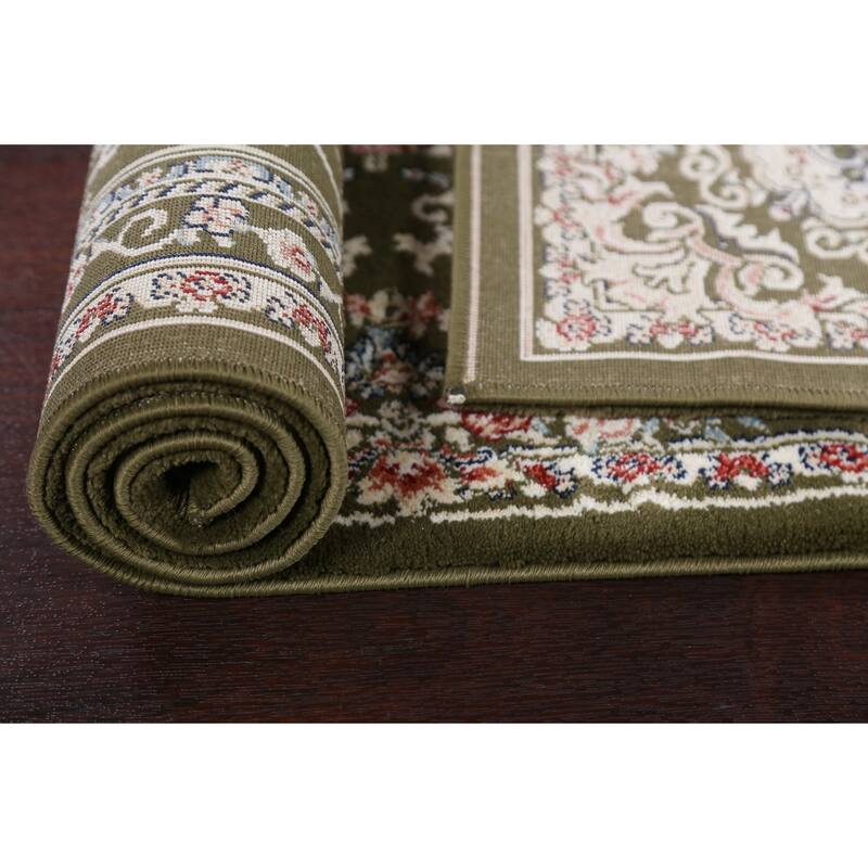 Green Floral Medallion Transitional Turkish Rug Oriental Carpet