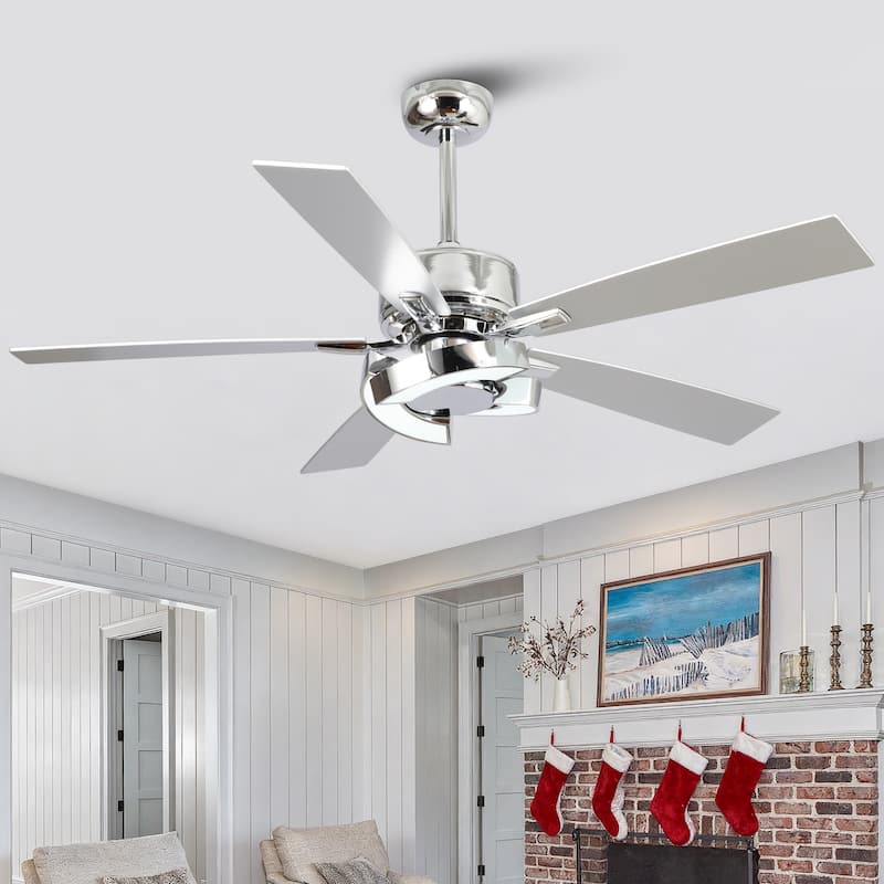 Parrot Uncle 52" Chrome Modern Unique LED Dimmable Ceiling Fan with Light and Remote