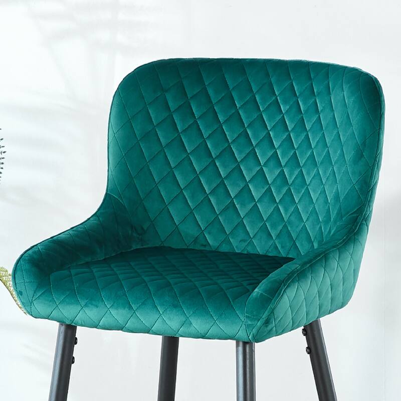 Counter Height Bar Stool Set of 2, Velvet Upholstered Dining Chairs with Metal Legs, Kitchen Island Stools with Backrest