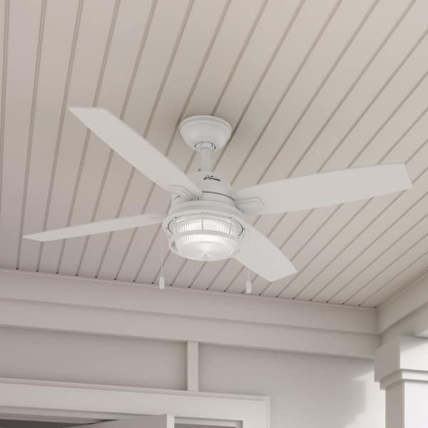 slide 2 of 23, Hunter 52" Ocala Outdoor Ceiling Fan w/LED Light Kit and Pull Chain - Industrial, Rustic, Coastal - Damp Rated! Fresh White