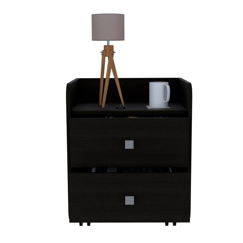 Aura Nightstand with 2 Drawers and 4 Casters