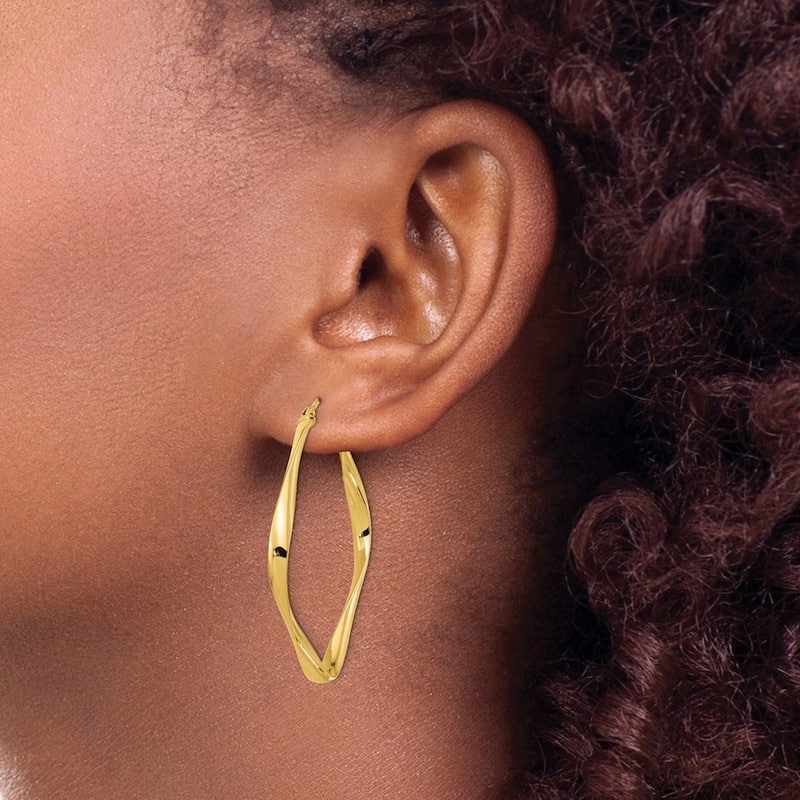 Curata 14k Yellow Gold Polished Twisted Square Hoop Earrings - 40.3x38mm