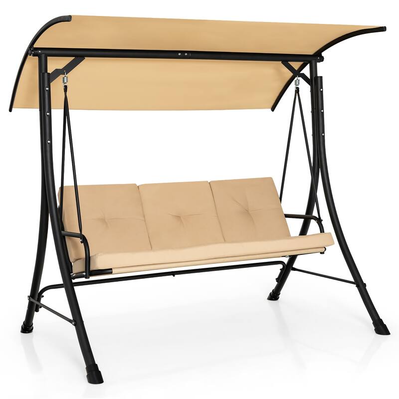 Costway 3-Seat Outdoor Porch Swing Adjustable Canopy Padded Cushions - See Details