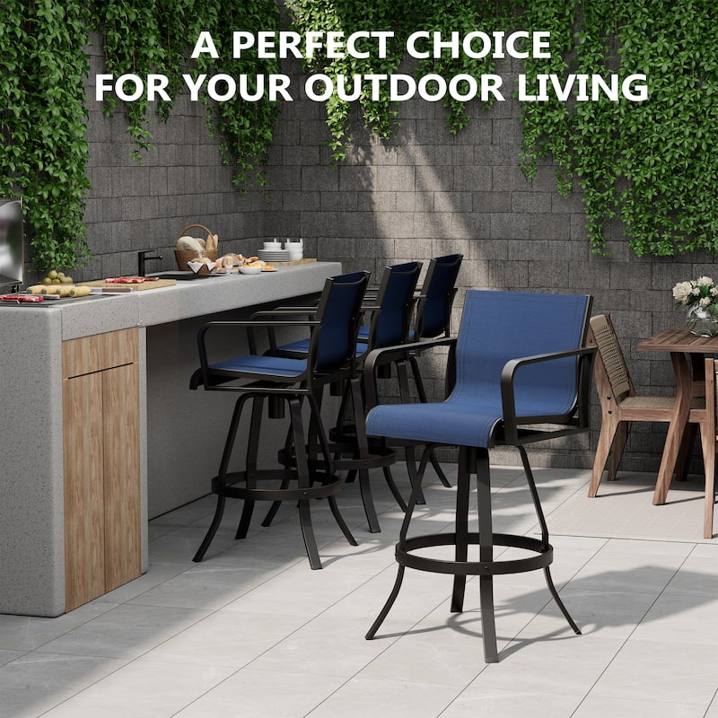 Pellebant Outdoor Aluminum Swivel Barstool Patio Bar Stools with Sunbrella Fabric - 18.31"Lx18.31"Wx43.31"H