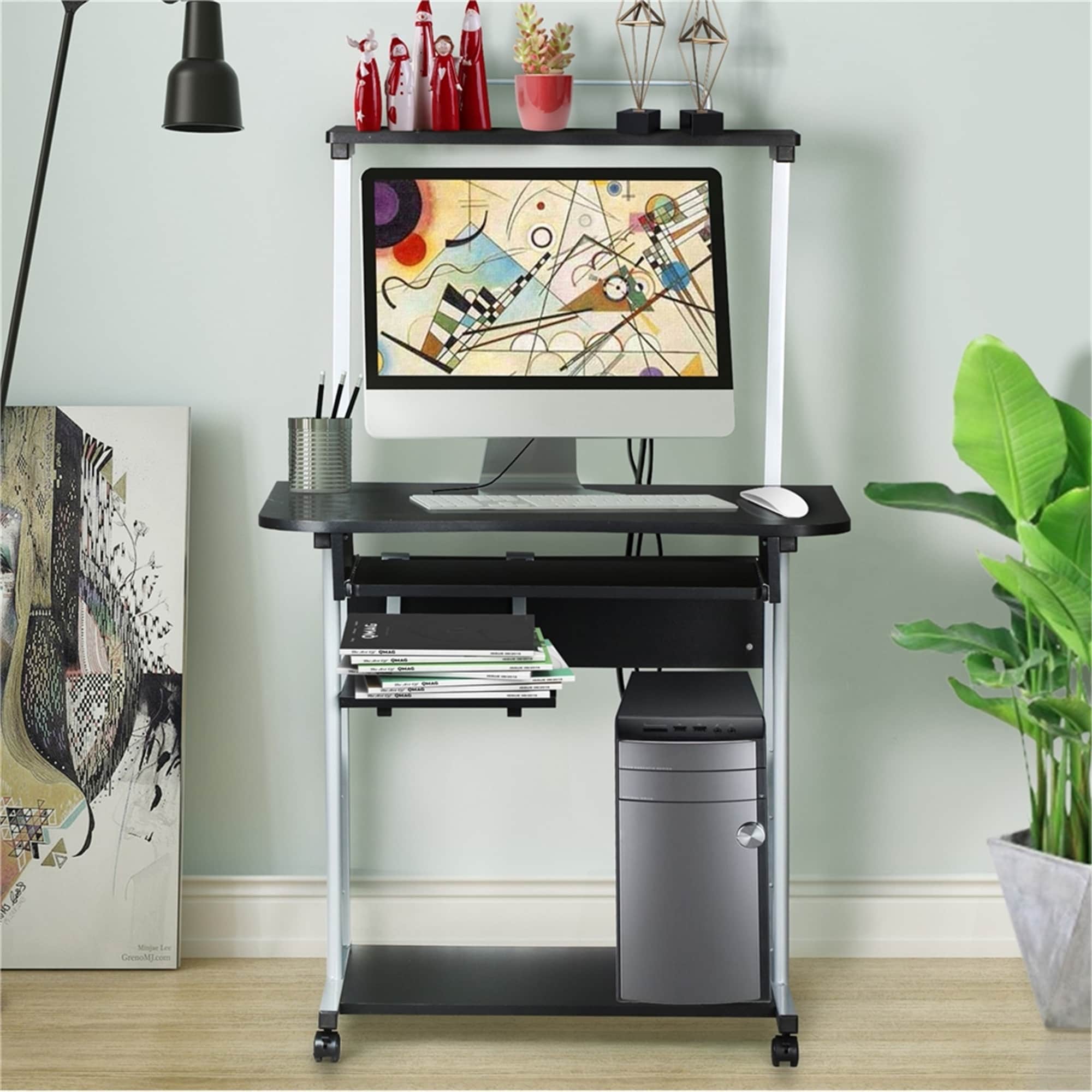 Rolling Computer Desk w/ Printer Shelf Laptop Writing Study Table Home Office 