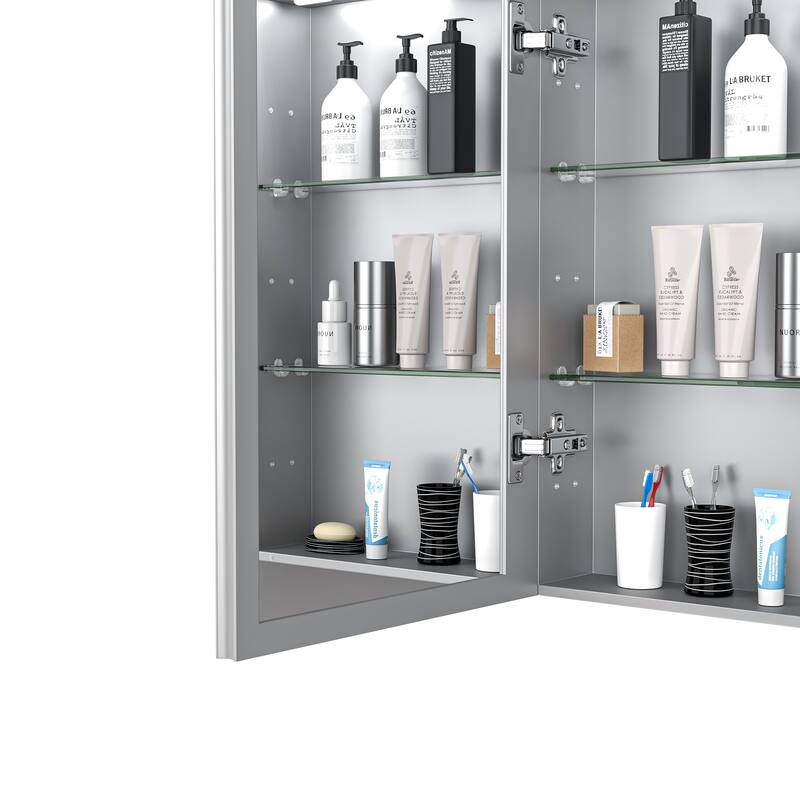 GDFStudio Elowen Aluminum Glass LED Medicine Cabinet with Anti-Fog Storage