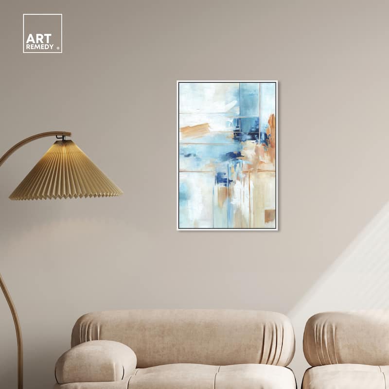 Art Remedy House Of Lines I Framed Blue Abstract 1 Piece Canvas Wall Art