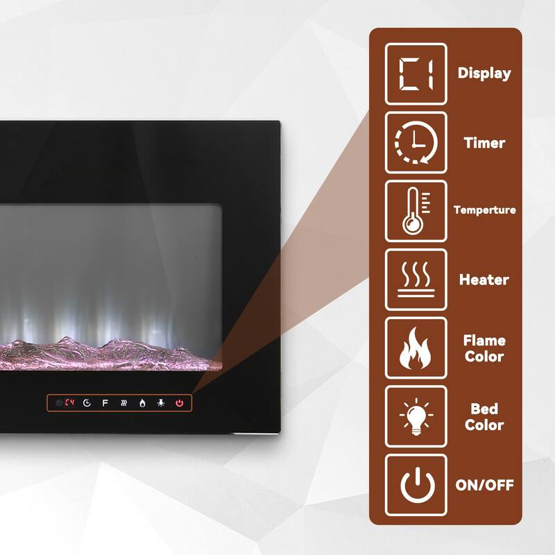LED Recessed Wall-Mounted Electric Fireplace