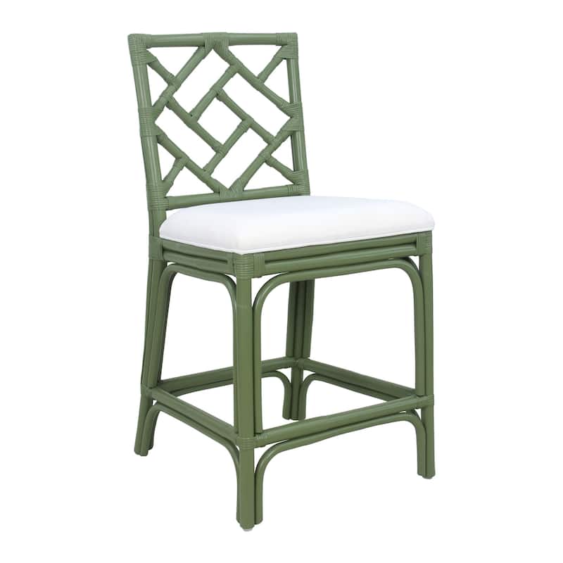 Natural Rattan Handmade Chippendale Single Cushioned Bar Stool by East at Main